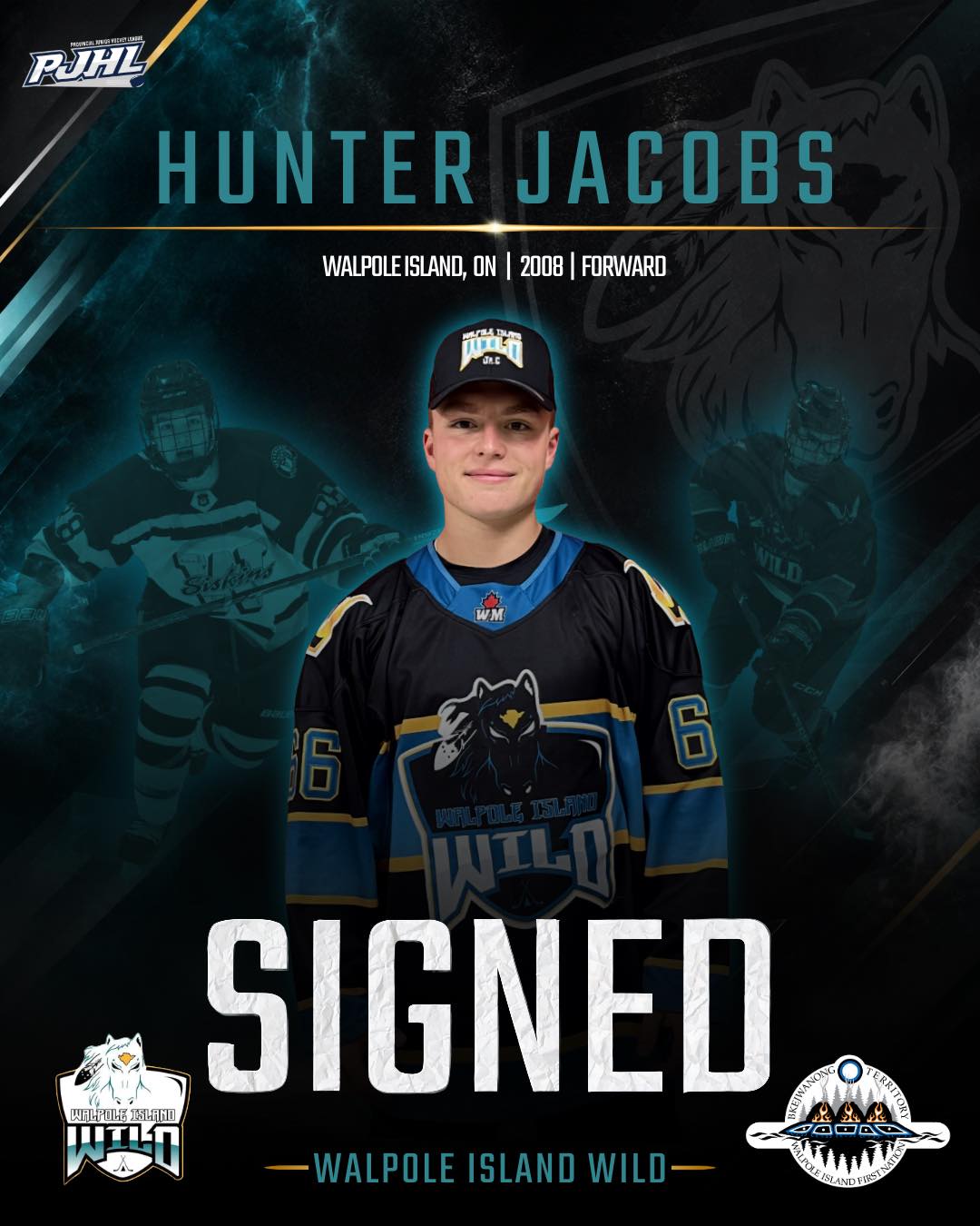 The Walpole Island Wild are proud to announce the signing of Hunter Jacobs!

A Walpole Island hometown product, Jacobs returns home after spending last season with the Waterloo Siskins Jr. B.

Hunter played with Wallaceburg Minor Hockey, Sarnia AAA, and proudly represented Walpole Island at the LNHL.

A sniper of all sorts, Hunter is ready to make his mark back home. 🎯