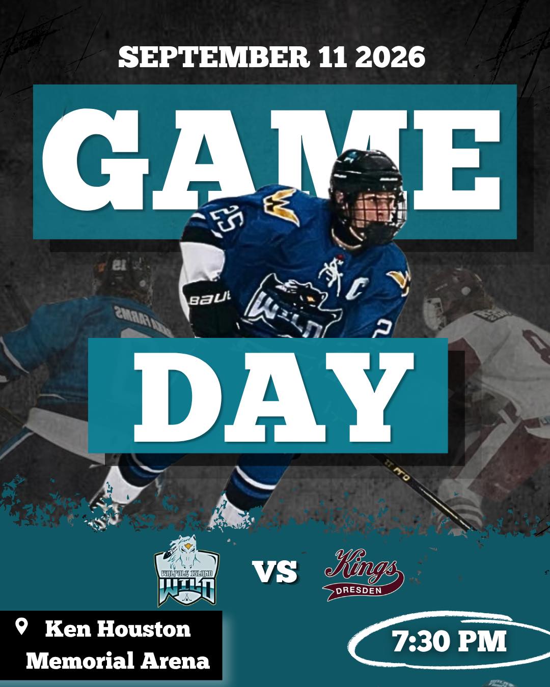 🏒Away Game Day🏒

Our Walpole Island Wild take on the Dresden Kings TONIGHT September 11, 2026! At an away game in Dresden!🐎

🕗 7:30 PM
📍 Ken Houston Memorial Arena-Dresden

Come cheer on the Wild!  #unleashthewild 
#PJHL #walpoleislandwild