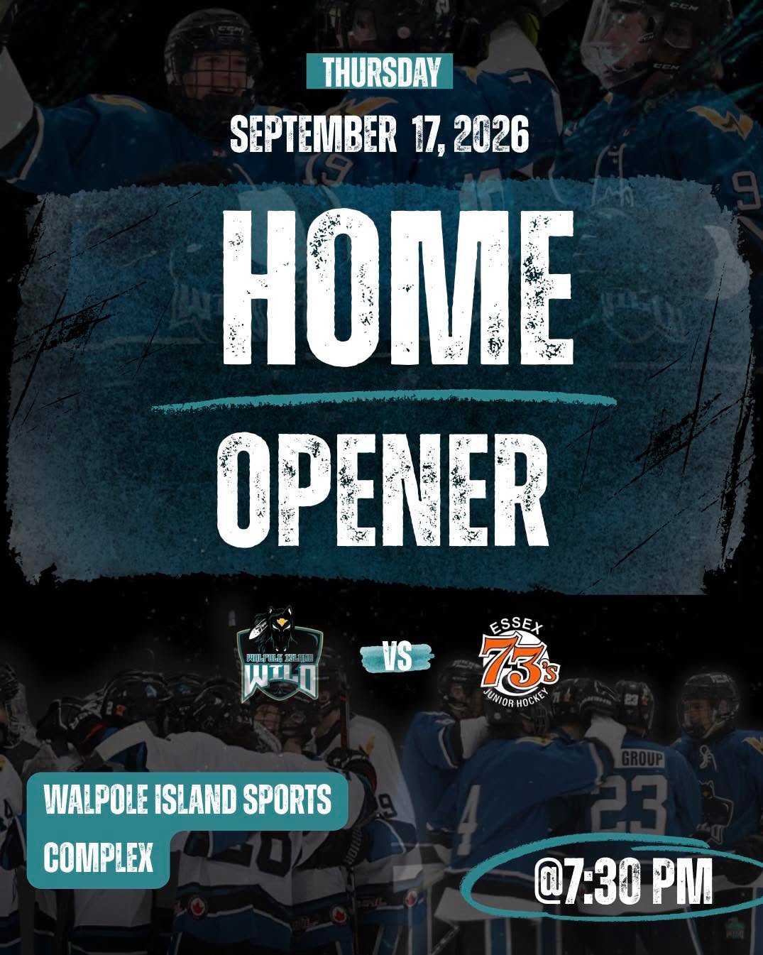 🏒HOME OPENER!🏒

Come cheer on our Walpole Island Wild as they take on the Essex 73’s in our home Thursday September 17, 2026!🐎

🕗 7:30 PM
📍 Walpole Island Sports Complex

Let's bring the noise as we #unleashthewild 
#WildHomeOpener #PJHL #walpoleislandwild