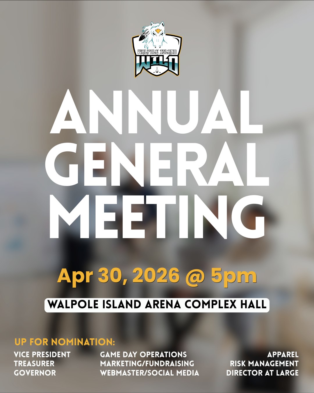You're invited!

Walpole Island Wild Annual General Meeting will take place on Apr 30, 2026 @ 5pm
Walpole Island Sports Complex Hall

#walpoleislandwild #unleashthewild
